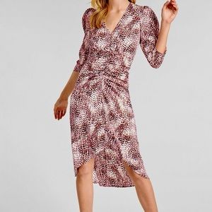 EXPRESS Abstract Print Puff Sleeve Ruched Hi-Lo Midi Dress